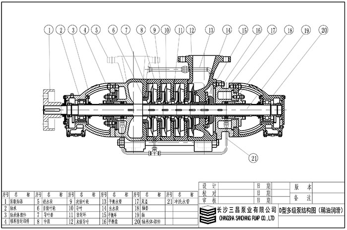 DY型不锈钢卧式多级离心油泵结构图
